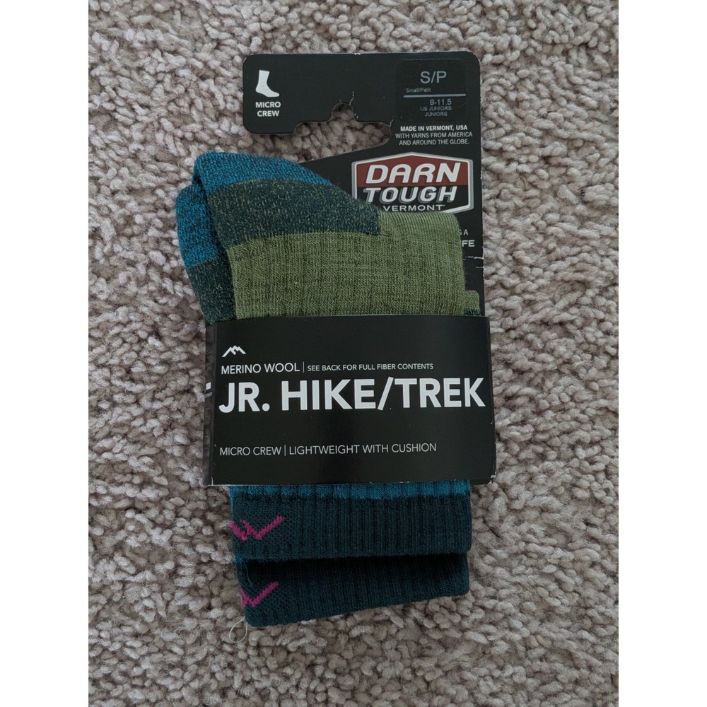 Darn Tough Jr. Hike+Trek Socks Micro Crew Size Small (9-11.5) Merino Wool NWT